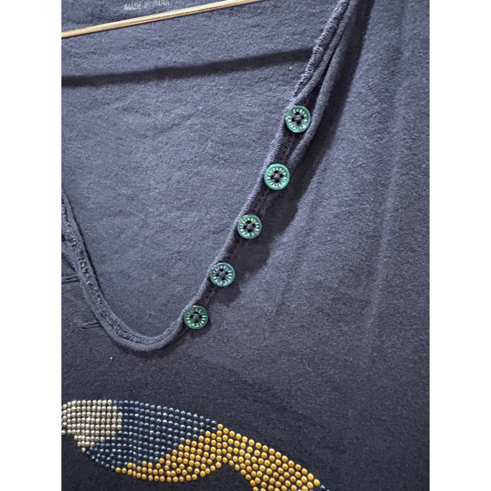 Zadig & Voltaire Camo Skull Strass Navy Blue Henley T-Shirt Size L - Picture 4 of 8